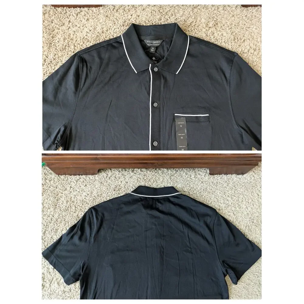 NWT Banana Republic Luxe Touch Performance Shirt Men M Black Cotton Short Sleeve